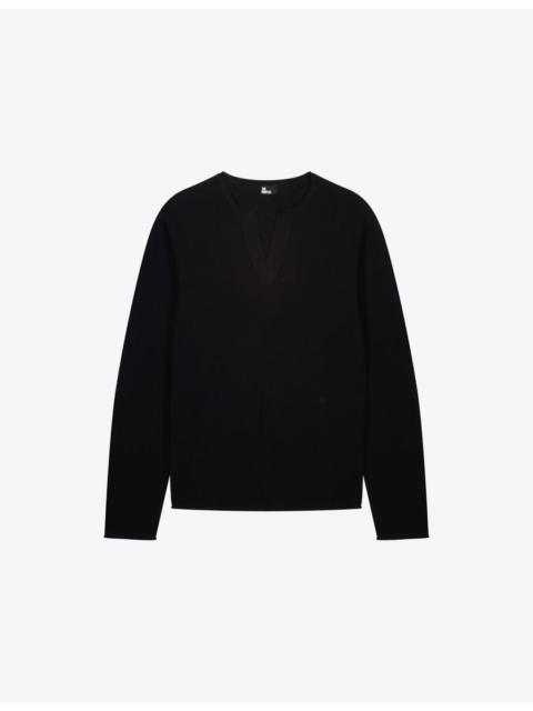 The Kooples Brand-Embroidered Tunisian-Collar Cotton-Knit Sweatshirt