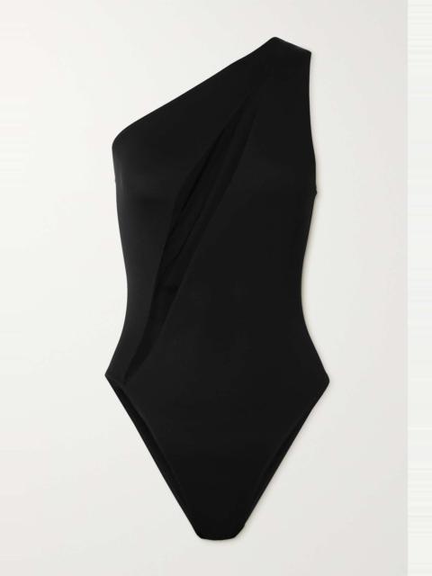 VERSACE One-shoulder tulle-paneled swimsuit