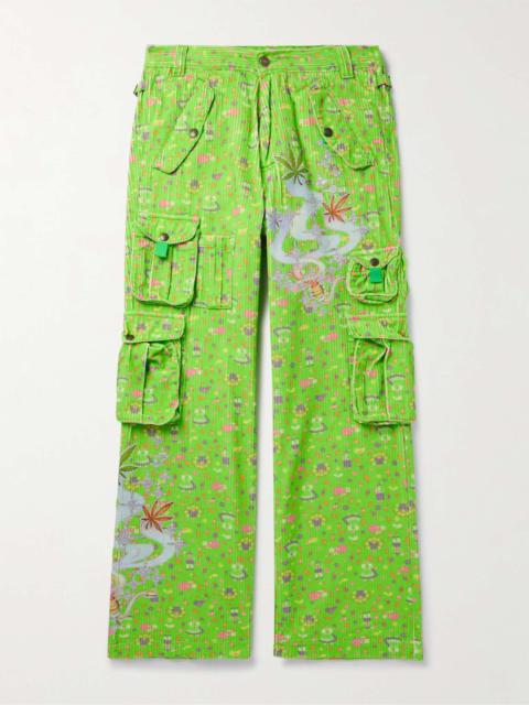 ERL Straight-Leg Glittered Printed Cotton-Corduroy Cargo Trousers
