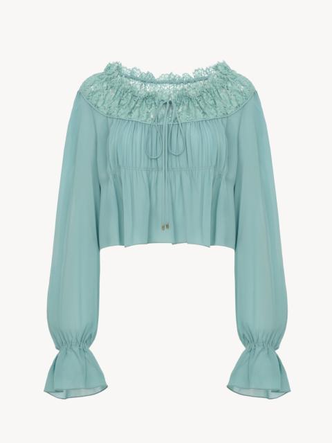 Chloé SCOOP-NECK CROPPED TOP IN SILK GEORGETTE & LACE