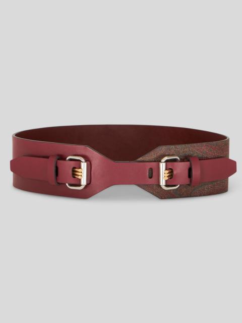LEATHER BELT WITH THREE PRONGS AND LOGO