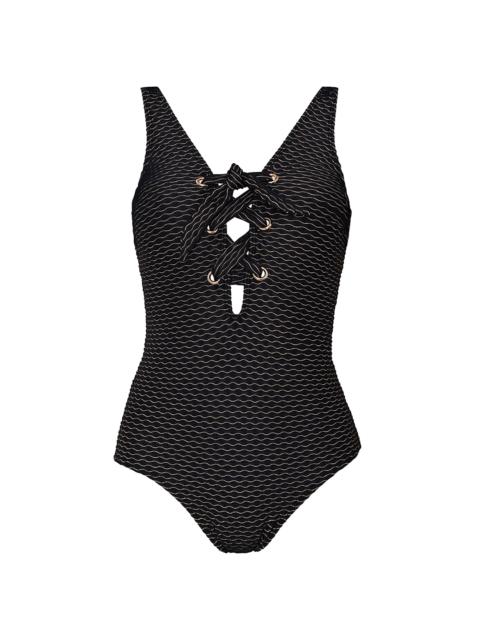 Shoshanna Women's Lace-Up One-Piece Swimsuit - Jet Gold