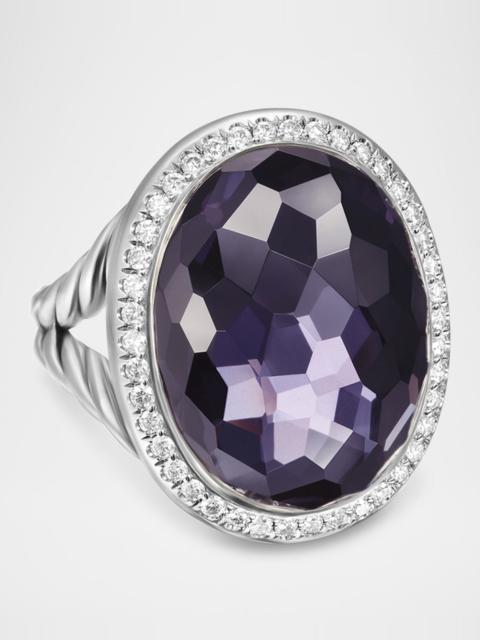 DAVID YURMAN Oval Ring with Gemstone and Diamonds in Silver, 24.5x21mm