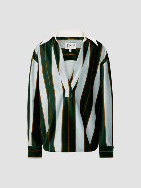 TWP Women's A Case Of You Striped Cotton Blouse - Ancient Water Green