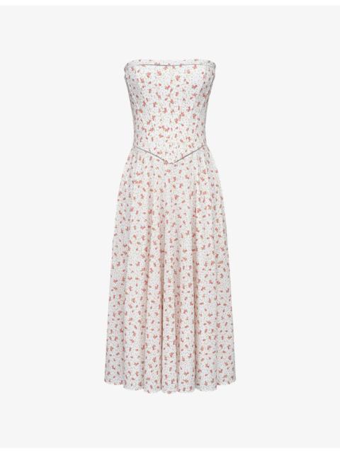 House of CB Gina Rose-Print Strapless Stretch-Cotton Maxi Dress