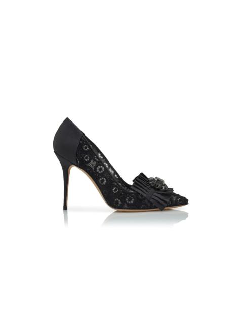 Black Lace Jewel Embellished Pumps