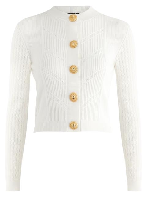 Pointelle ribbed-knit cardigan