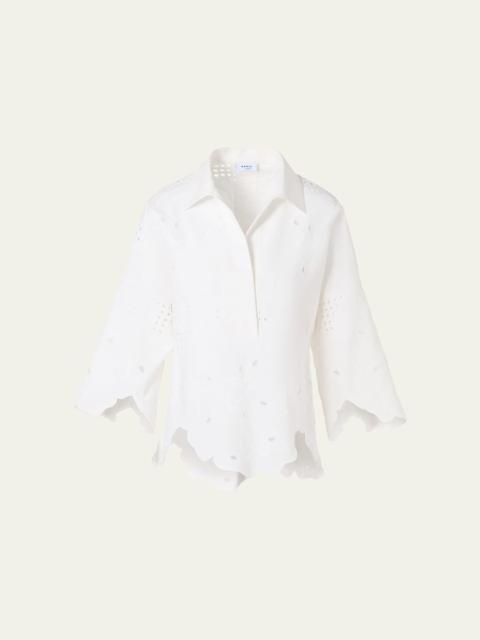 AKRIS Cotton Poplin Scalloped Blouse