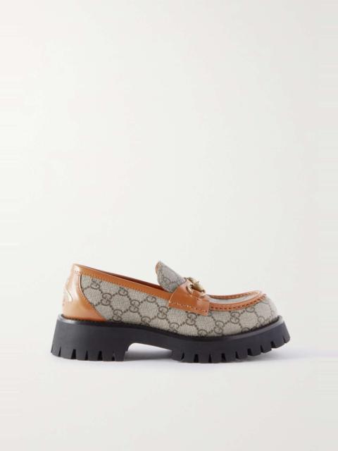 GUCCI Harald embroidered leather-trimmed coated-canvas platform loafers