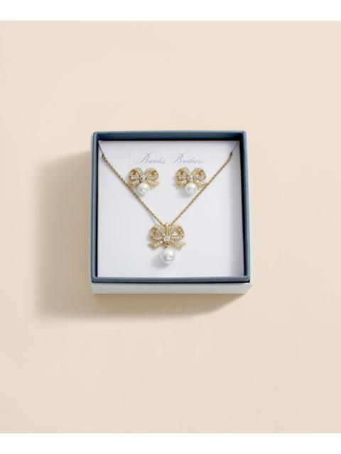 Brooks Brothers Faux Pearl & Crystal Pave Bow Pendant and Earrings Set