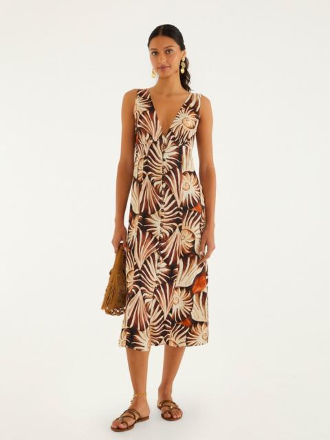FARM RIO Multicolor Ammonite Buttoned Midi Dress