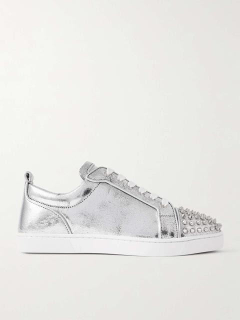 Christian Louboutin Louis Junior Spikes Metallic Cracked-Leather Sneakers