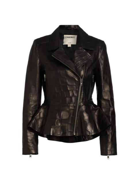 L'AGENCE Women's Lyric Peplum Leather Biker Jacket - Black