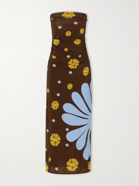 CALA de la CRUZ Daphne Ruched Printed Jersey Midi Dress