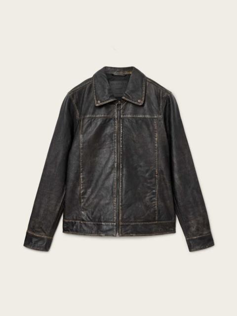 ALLSAINTS ALKAN ZIP UP TWO TONE LEATHER JACKET