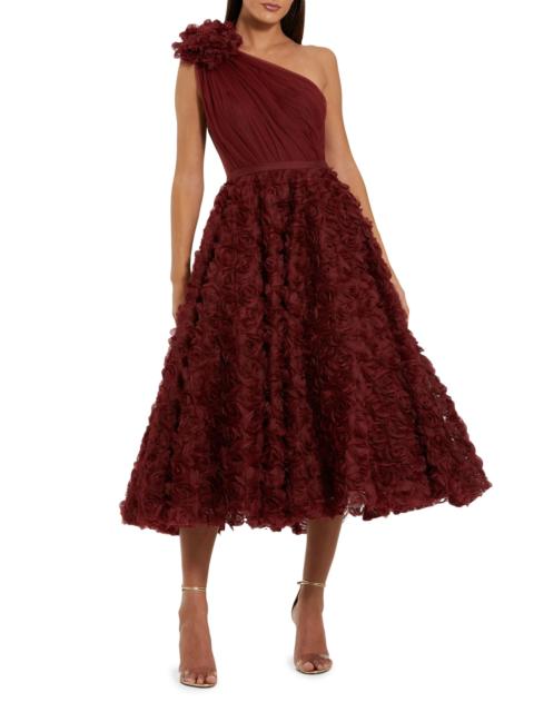 MAC DUGGAL Women's One-Shoulder 3D Flower Tea-Length Dress - Wine