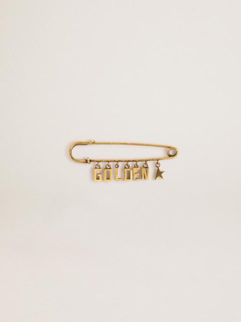Golden Goose Pin in antique gold color with drop Golden lettering