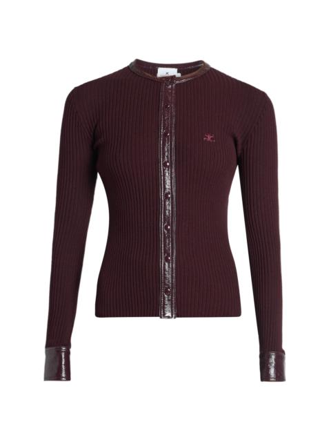 courrèges Women's Faux-Leather-Trim Logo Cardigan - Burgundy