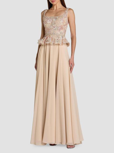MAC DUGGAL Women's Floral-Embroidered Peplum Gown - Champagne
