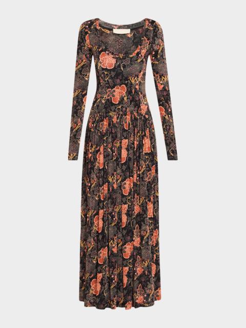 ULLA JOHNSON Amal Printed Long-Sleeve Jersey Maxi Dress