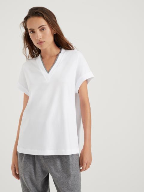 Brunello Cucinelli Stretch cotton jersey T-shirt with precious neckline