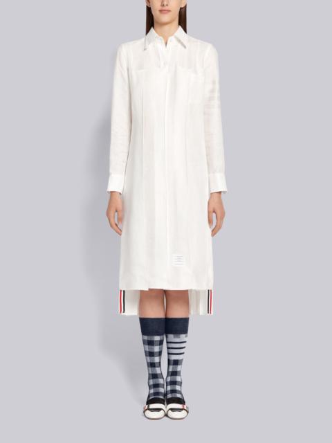 Thom Browne White Crispy Linen Inverted Pleat Below the Knee Tonal 4-Bar Dress