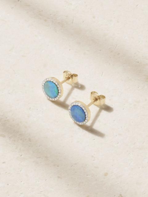 MATEO 14-karat gold, opal and diamond earrings Blue