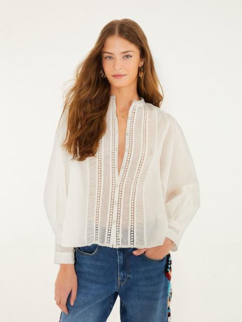 FARM RIO Off-White Long Sleeve Buttoned Lace Blouse