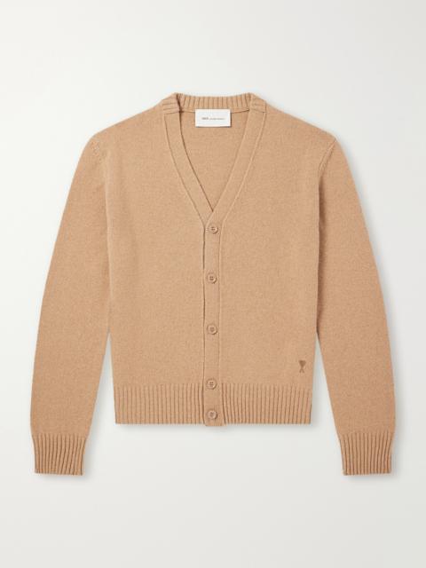 AMI Paris Logo-Embroidered Cashmere and Wool-Blend Cardigan