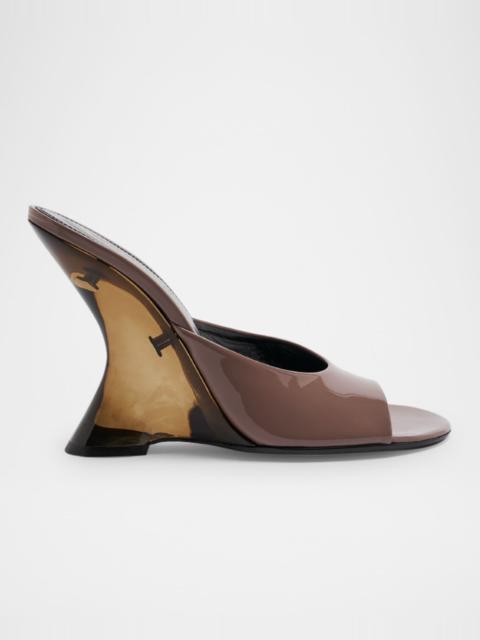 Dries Van Noten Shiny Leather Lucite-Wedge Mule Sandals