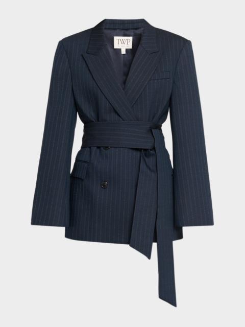 TWP Delancey Striped Stretch Wool Wrap Blazer