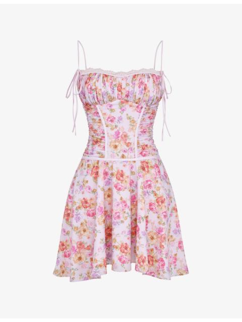 House of CB Alejandra floral-print lace-trim woven mini dress