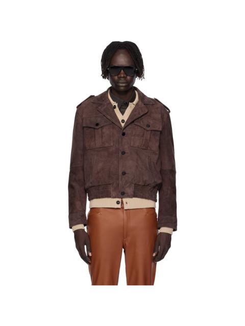 ERNEST W. BAKER Brown Suede Military Bomber Jacket
