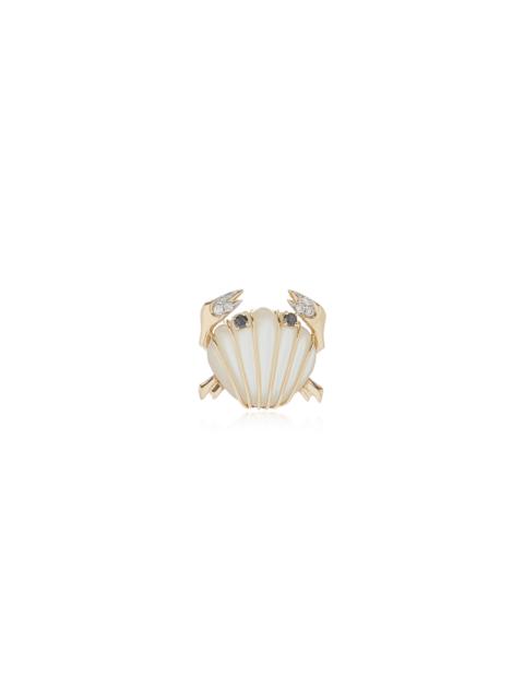 Yvonne Léon 9K Yellow Gold Mother of Pearl, Diamond Single Earring white