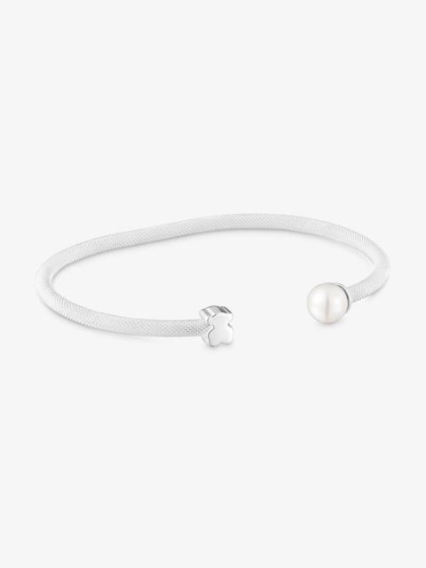 TOUS Silver Bangle with cultured pearl Icon Mesh