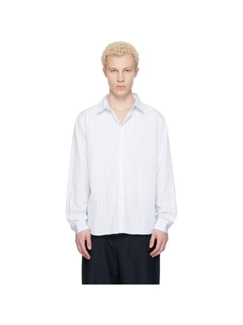 Maison Kitsuné White & Blue Striped Casual Shirt