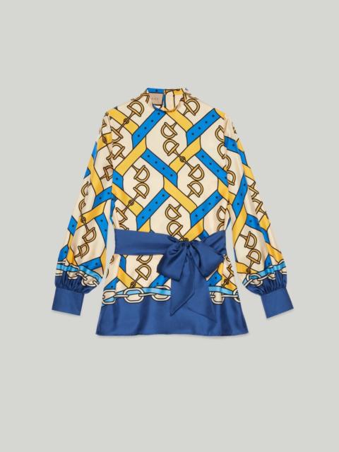 Horsebit strap print silk shirt