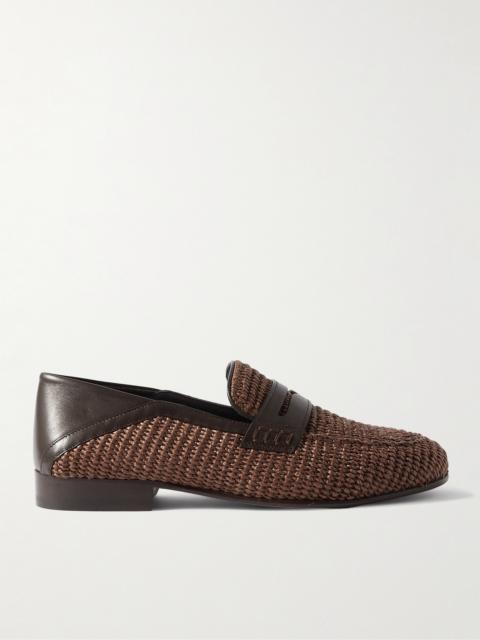 Manolo Blahnik Padstow Leather-Trimmed Raffia Loafers