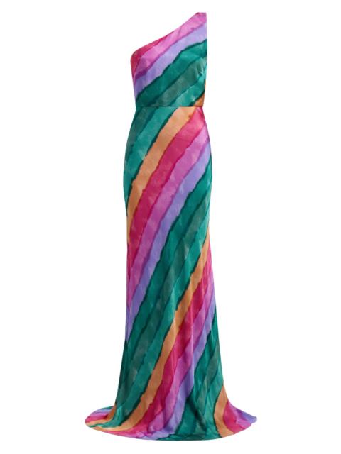 SALONI Women's Justine Striped One-Shoulder Maxi Dress - Rainbow Brushstroke Placement