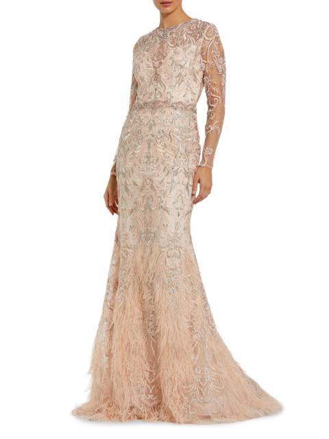 MAC DUGGAL Women's Evening Embroidered Illusion Gown - Blush