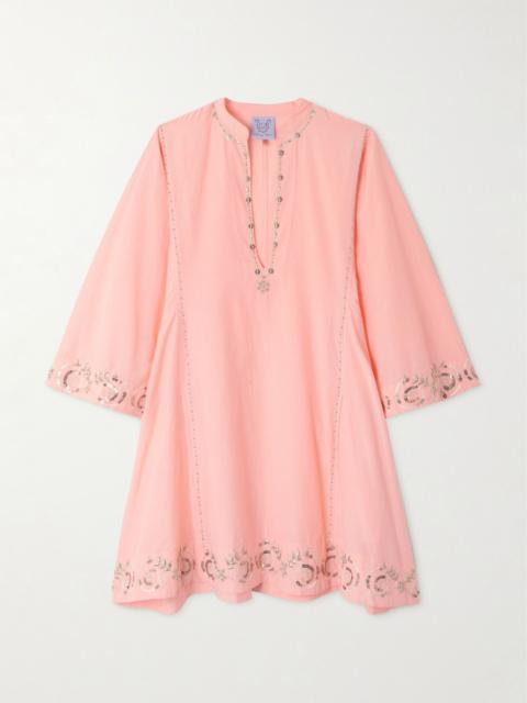 Thierry Colson Rachel embellished embroidered cotton and silk-blend coverup Pink