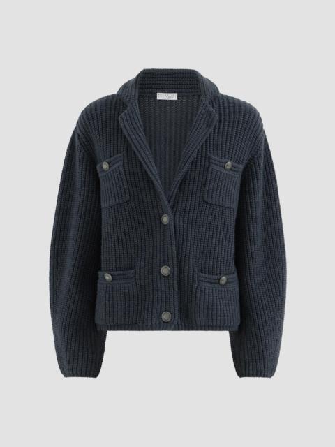 Brunello Cucinelli Women's Cashmere Feather Yarn English Rib Cardigan - Blue