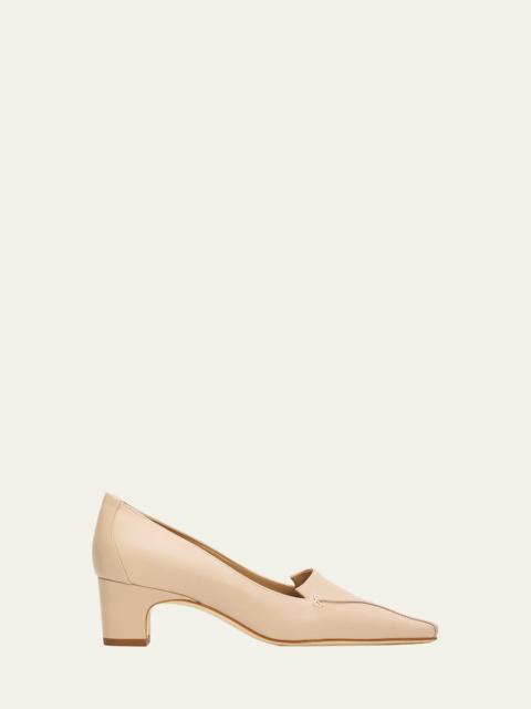 Manolo Blahnik 50mm Cleofelo Low-Heel Leather Pumps