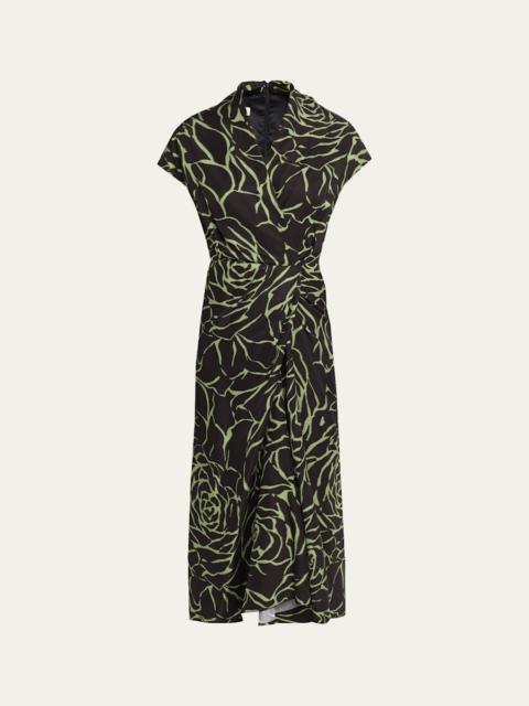 Dries Van Noten Dilian Floral Jacquard Draped Wrap Midi Dress