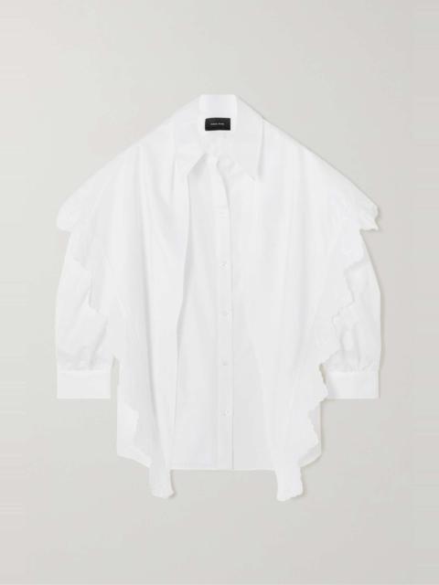 Cape-effect embroidered cotton-poplin shirt