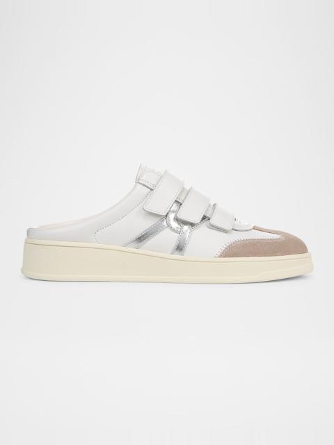 Reagan Mixed Leather Triple-Grip Sneaker Mules