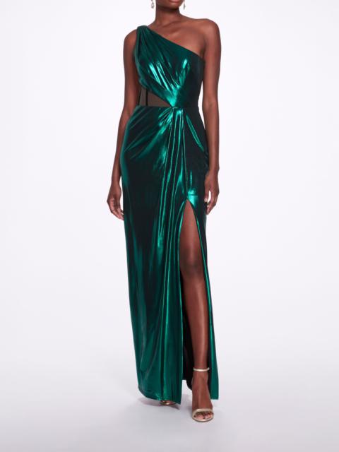 Marchesa SIDE CUT-OUT FOILED GOWN