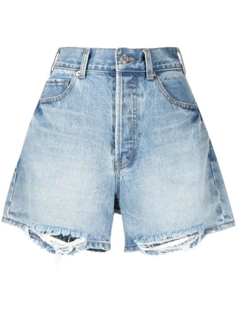 We11done light-wash ripped denim-shorts