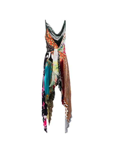 patchwork-print silk maxi dress