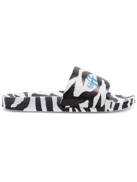 Off-White OFF-WHITE Pool Slides Zebra Print Black White Blue (Women's)